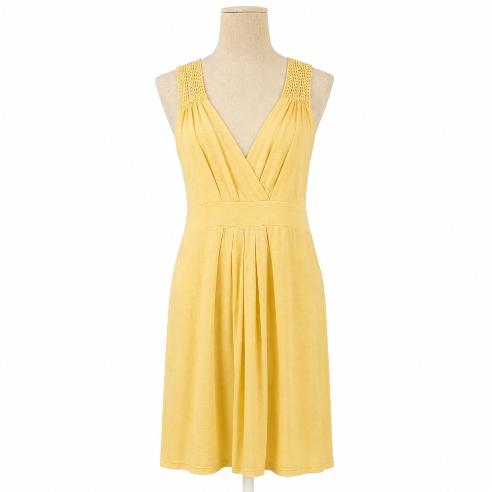 Y2K Floral Crochet Lace Babydoll Mini Dress Size L Butter Yellow Beach Resort